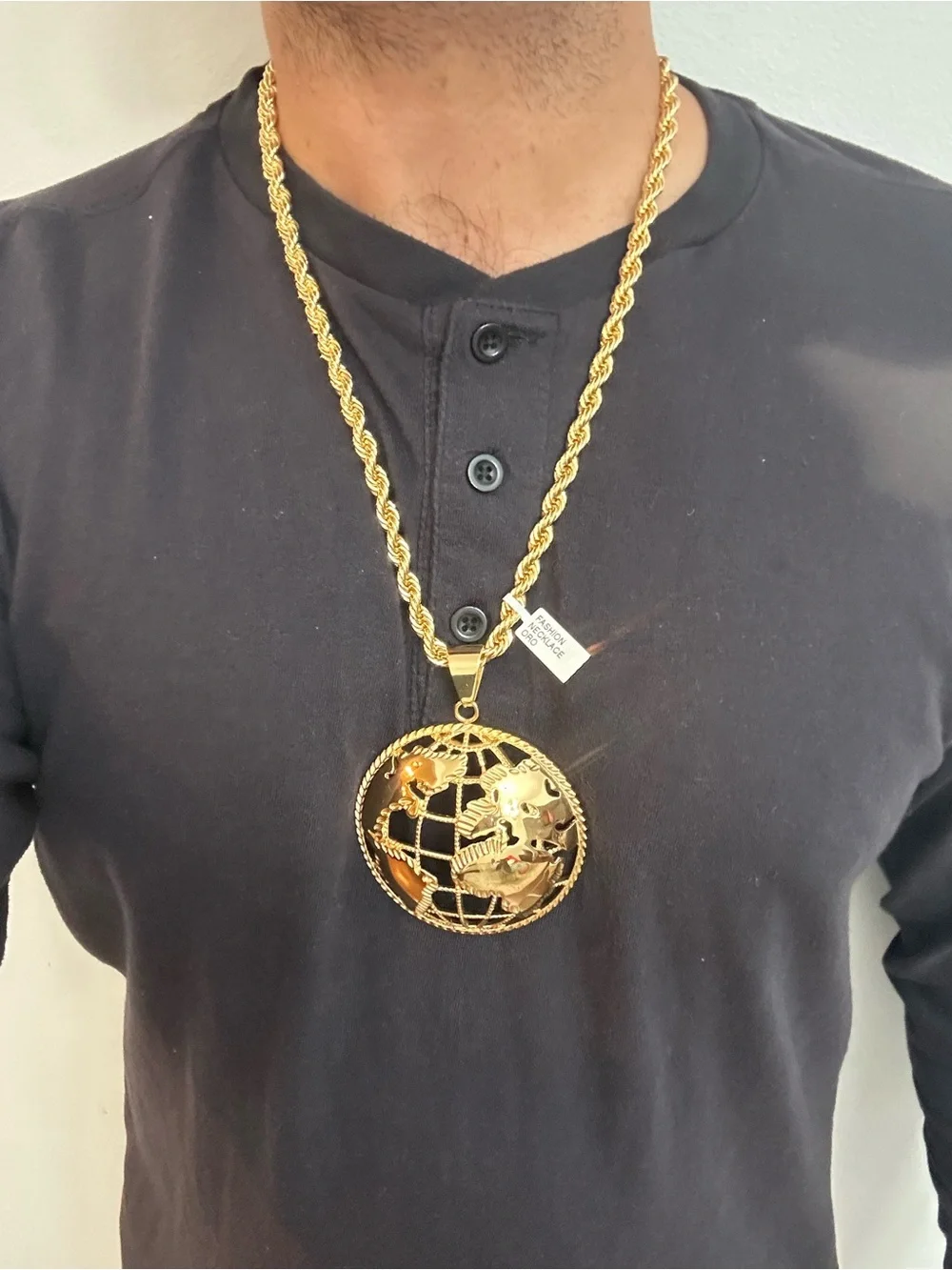 New Gold stainless steel Globe Pendant with new gold plated Rope Chain Necklace